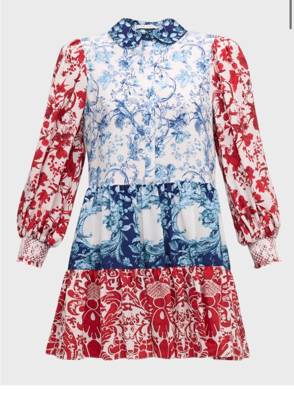 Alice + Olivia Paulie Tiered Blouson-Sleeve Mini Dress